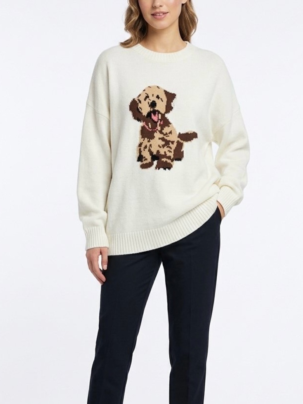 NWOT Women's Cream Oversized Dog Graphic Sweater Size 4XL